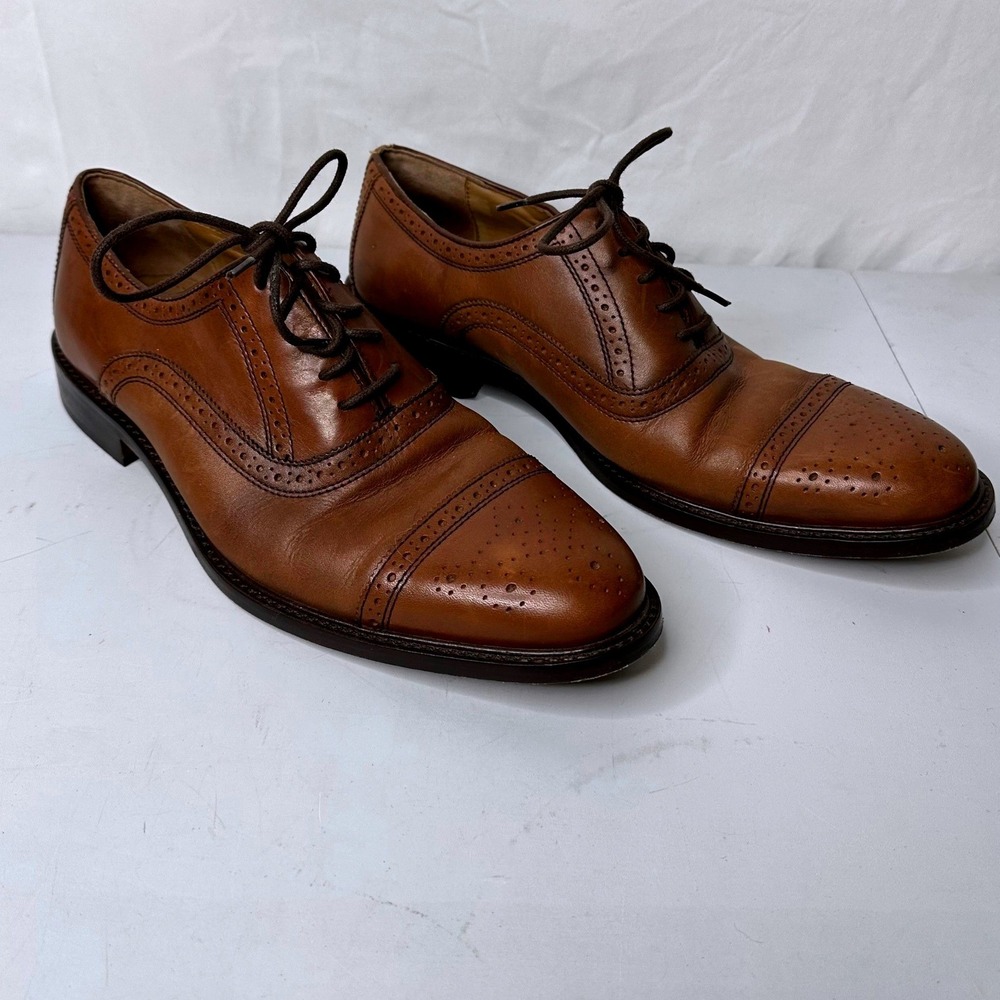 Johnston & Murphy Mens Tan Leather Cap Toe Brogue Oxford Dress Shoes 8.5 M